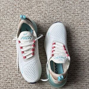 Nike Women's White Sneakers with Teal and Pink Accents